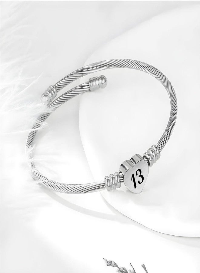 KunBead 13th Birthday Love Heart Expandable Bracelets for Women Lucky Number Age Bangle Cuff Stainless Steel Bracelet - Image 2