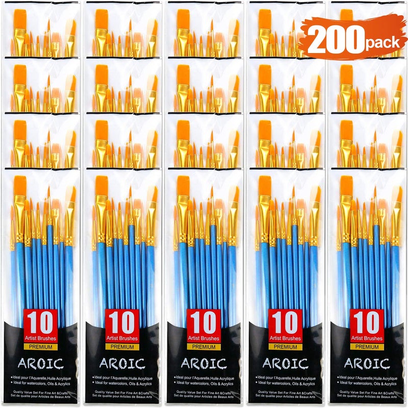 AROIC Acrylic Paint Brush Set, (20 Packs /200 pcs) Nylon Hair Brushes for Oil and Watercolor, Perfect Suit of Art Painting, Best Present for Painting, Blue - Image 1