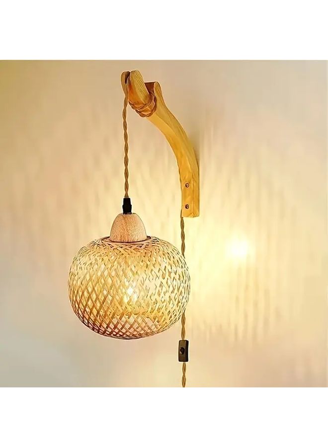 Plug In Bamboo Wall Lamp Natural Rattan Woven Lantern Power Supply Industrial Style Bedroom Bedside Lamp Farmhouse Rustic Wall Decor 1 Pack Bulb Not Included - Image 2