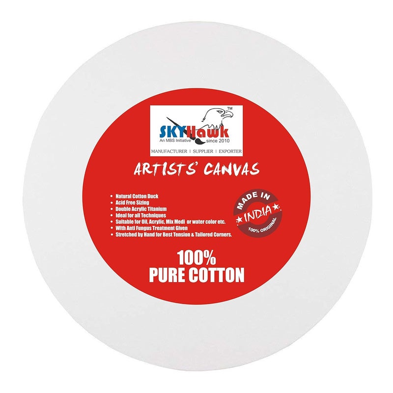 SKYHawk 8-Inch Round Cotton Canvas Painting Board | Pre-Stretched Medium Grain Canvas Panels | Primed Painting Surface for Acrylic, Oil, Watercolor and Mixed Media Artists (White, Pack of 2) - Image 1