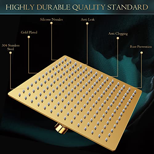 PinWin Shower Head,12'' Rain Shower Head with 11'' Adjustable Extension Arm and 5 Settings High Pressure Handheld Shower Head Combo,Powerful Shower Spray Against Low Pressure Water-Brushed Gold - Image 5