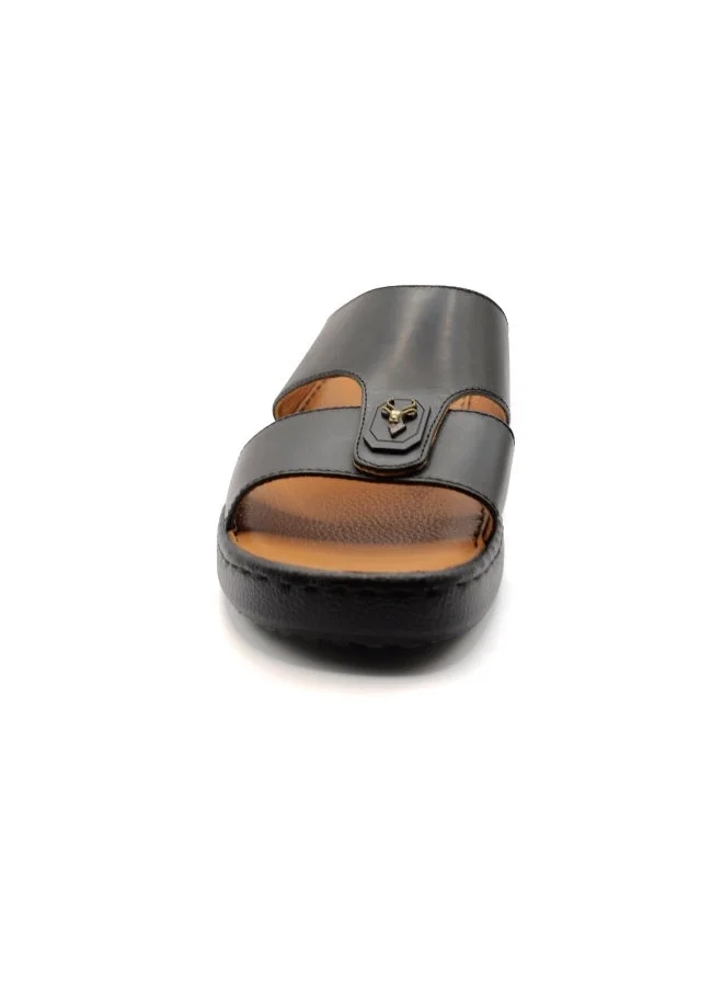 الريم صنادل رجالية جلد أسود الريم Z8009