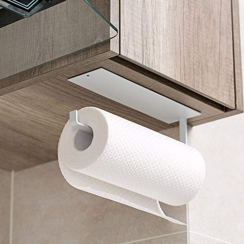 Kitchen Roll Holder Kitchen Paper Rack Wall Mounted Toilet Roll HolderNapkins Storage Rack Holder Under Cabinet Paper Towel Roll Holder Self Adhesive No Drilling Required White