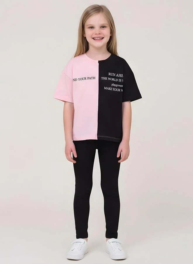 Take Two Girls Color Block Cotton T-Shirt and Leggings Set By Juniorloom