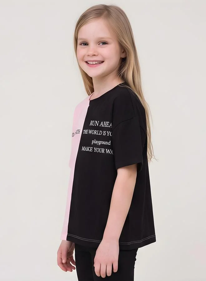 Take Two  Girls Color Block Cotton T-Shirt and Leggings Set By Juniorloom for Women | Best Price UAE