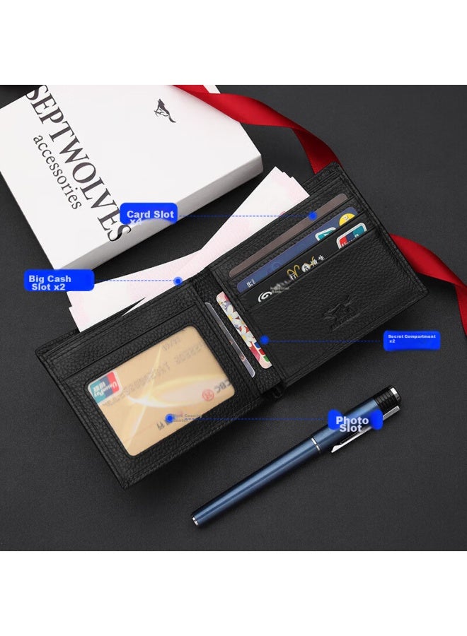 Septwolves Valentine's Day Gift Wallet For Men, Genuine Leather Card Holder And Id Holder Gift Box Set For Boyfriend Or Husband - Image 2