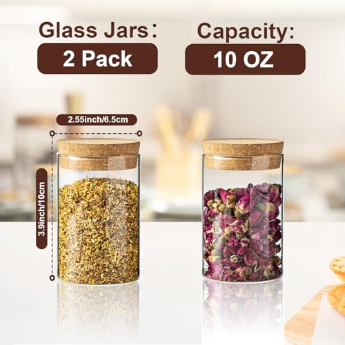 wangsdjy 10oz Glass Storage Container Airtight Glass Jars with Cork Lid Spice Jars Candy Jar Food Storage Jars for Candy Spices Coffee Tea Nuts 2PCS - Image 3