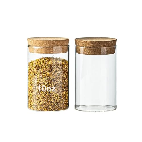 wangsdjy 10oz Glass Storage Container Airtight Glass Jars with Cork Lid Spice Jars Candy Jar Food Storage Jars for Candy Spices Coffee Tea Nuts 2PCS - Image 1