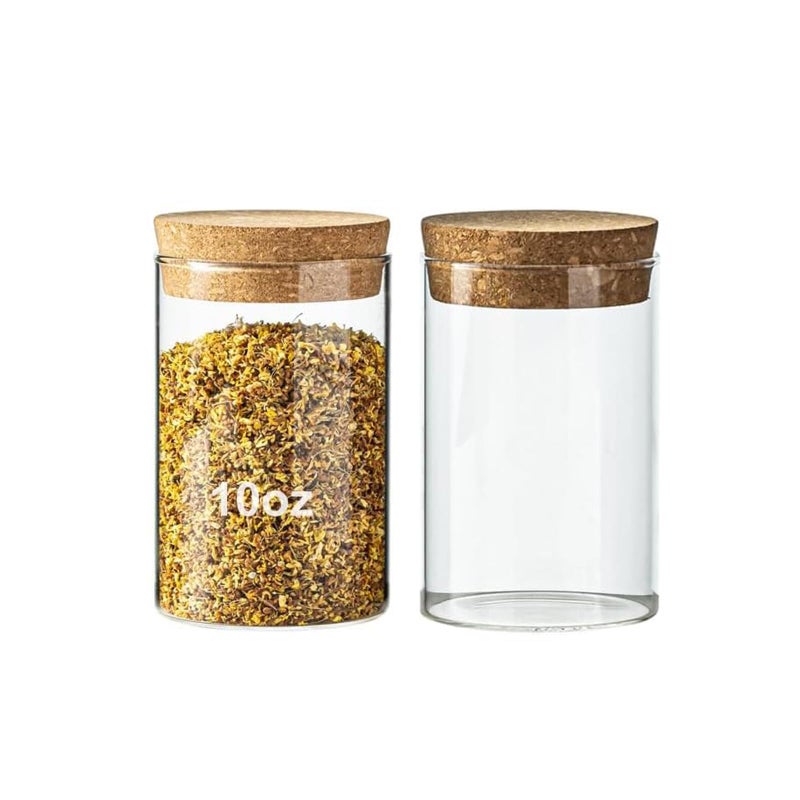 wangsdjy 10oz Glass Storage Container Airtight Glass Jars with Cork Lid Spice Jars Candy Jar Food Storage Jars for Candy Spices Coffee Tea Nuts 2PCS - Image 2