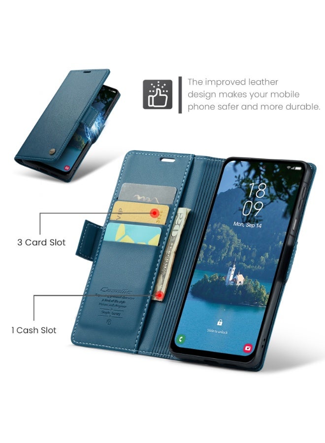CaseMe Phone Case Luxury PU Leather Design Anti Fingerprint 023 Flip Cover Card Slot Holder Cover For  Samsung Galaxy A17 (Blue) - Image 5