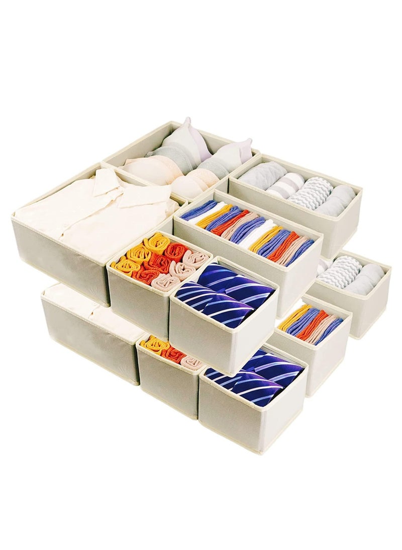 DUNISO Clothing Storage Organizers, 12 Set Foldable Underwear Drawer Organizer And Closet Dividers, Storage Box For Clothes, Socks, Underwear(Beige)  - Image 1