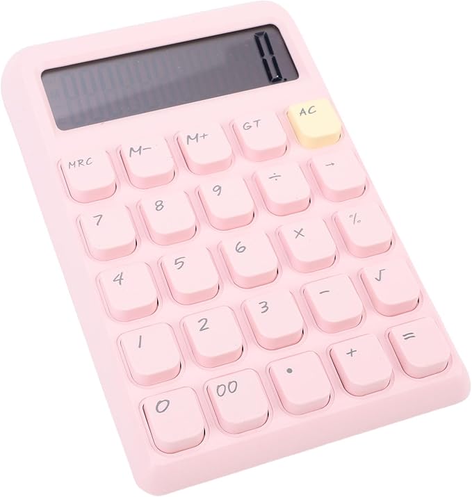 Pink 12 Digit Desktop Calculator Solar Powered Large Clear Display Portable For Office Home School - Image 1