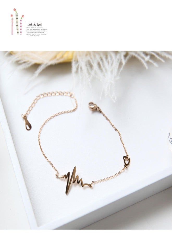 Thrillz Valentine Gift For Girlfriend Anklet For Women Rose Gold Plated Heartbeat Anklet For Women Girls With Golden Flower Love Gifts Jewellery - Image 4