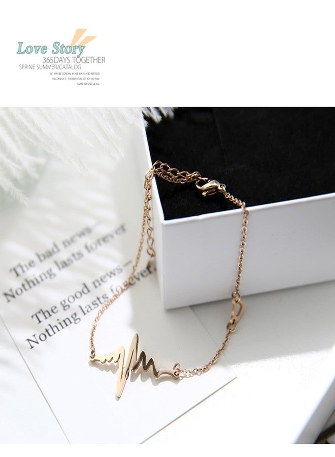 Thrillz Valentine Gift For Girlfriend Anklet For Women Rose Gold Plated Heartbeat Anklet For Women Girls With Golden Flower Love Gifts Jewellery - Image 5