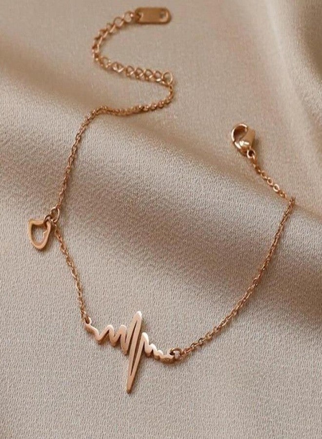 Thrillz Valentine Gift For Girlfriend Anklet For Women Rose Gold Plated Heartbeat Anklet For Women Girls With Golden Flower Love Gifts Jewellery - Image 2