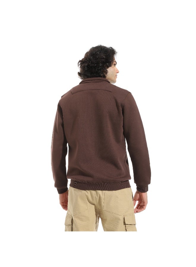 Andora Turned Down Collar Zipper Closure Sweatshirt _ Brown - Image 2
