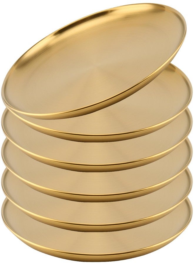 JOIKIT 6 Pack 8 Inch Gold Stainless Steel Plate, Round Metal Dinner Plates, Kitchenware Dinner Dishes Serving Tray Large Camping Plates for BBQ, Snack, Food Serving, Dishwasher Safe - Image 1