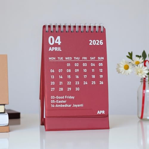 INNAXA 2026 Desk Calendar Compact | Monthly calendar | Desk planner | Notes | (Red Maroon) - Image 5