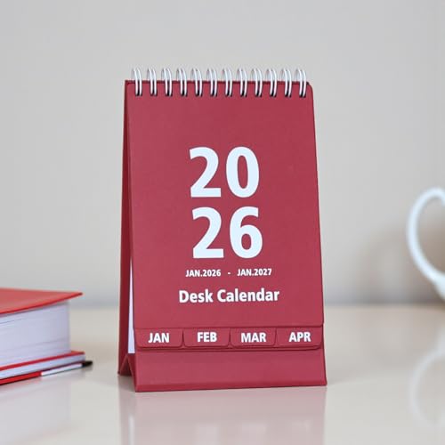 INNAXA 2026 Desk Calendar Compact | Monthly calendar | Desk planner | Notes | (Red Maroon) - Image 1