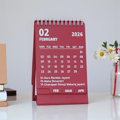 INNAXA 2026 Desk Calendar Compact | Monthly calendar | Desk planner | Notes | (Red Maroon) - Image 3
