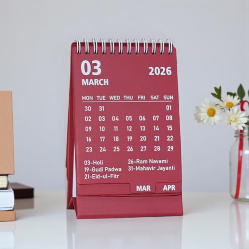 INNAXA 2026 Desk Calendar Compact | Monthly calendar | Desk planner | Notes | (Red Maroon) - Image 4