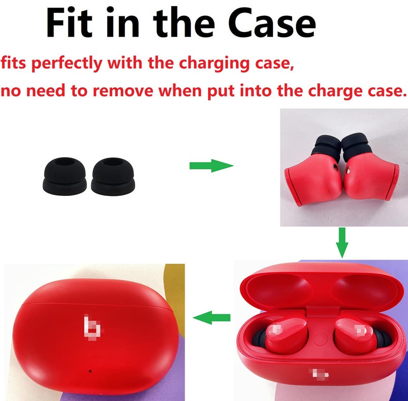 JNSA Ear Tips Compatible with Beats Studio Buds, 6 Pairs Double Flange Silicone Eartips Earbuds Earplug Ear Cap Replacement for Beats Studio Buds, S/M/L Size (Black) DF6PB - Image 2