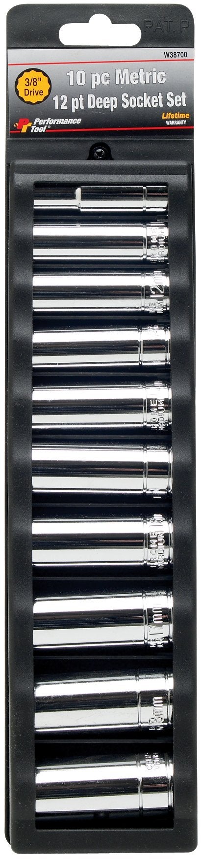Performance Tool W38700 10-Piece 3/8-Inch Drive 12 Point Metric Deep Socket Set - Image 1