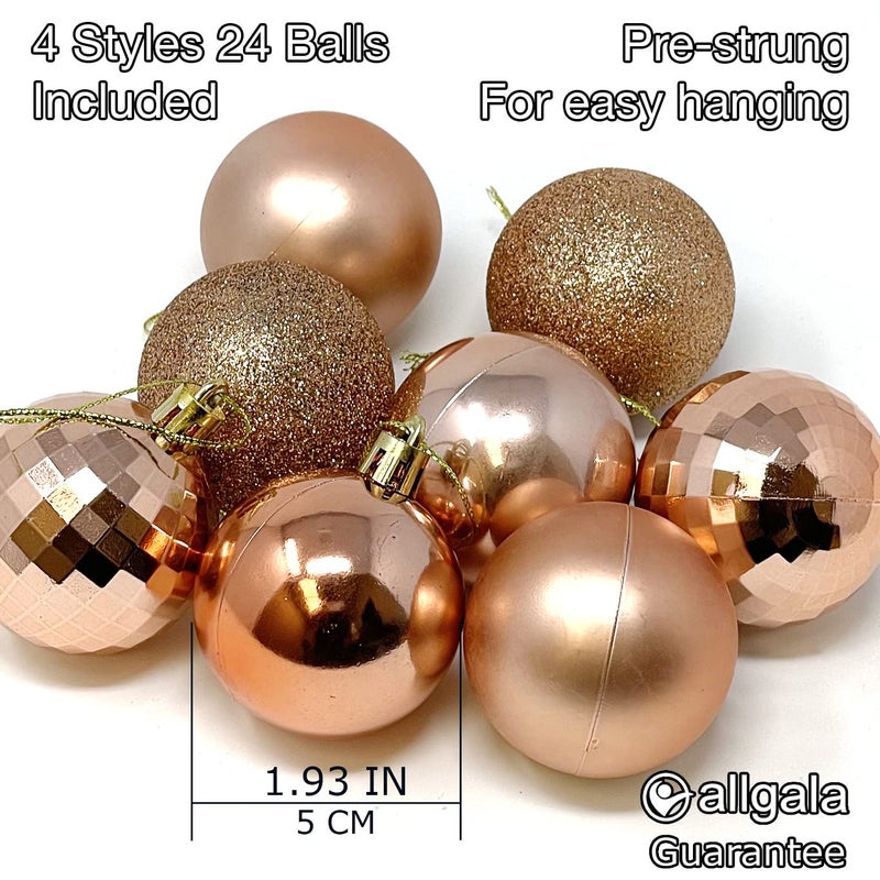 allgala allgala Christmas Balls 36 PK 2 Inch (5CM) Pre-Strung Shatter Proof Christmas Ornament Balls for Xmas Tree-4 Style-Rose Gold  - Image 2