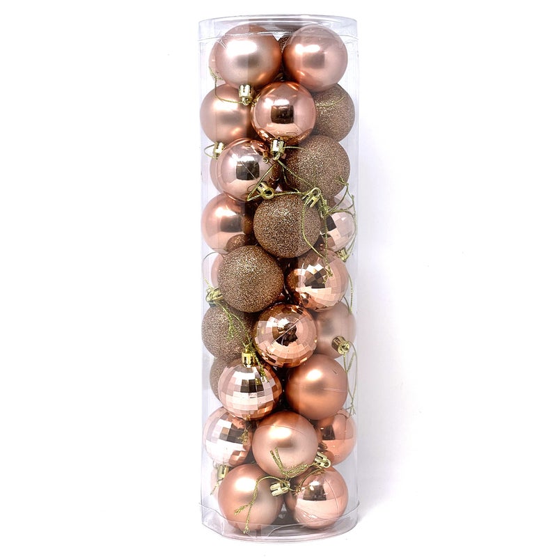 allgala allgala Christmas Balls 36 PK 2 Inch (5CM) Pre-Strung Shatter Proof Christmas Ornament Balls for Xmas Tree-4 Style-Rose Gold  - Image 1
