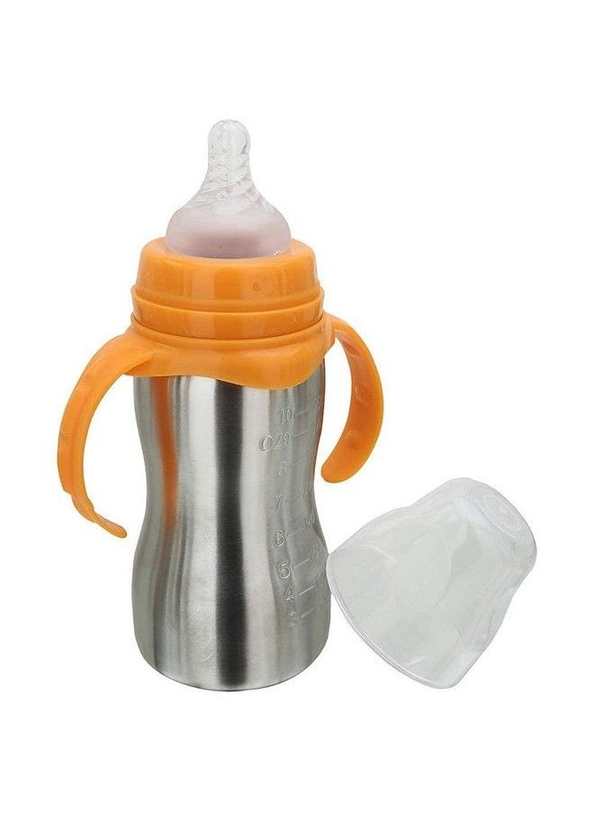 DOMENICO - World Baby Feeding Bottle In Stainless Steel High Grade Stainless Steel 2 In 1 Sipper And Feeding Bottle With Silicone Nipple For Baby (Orange290Ml) - Image 1