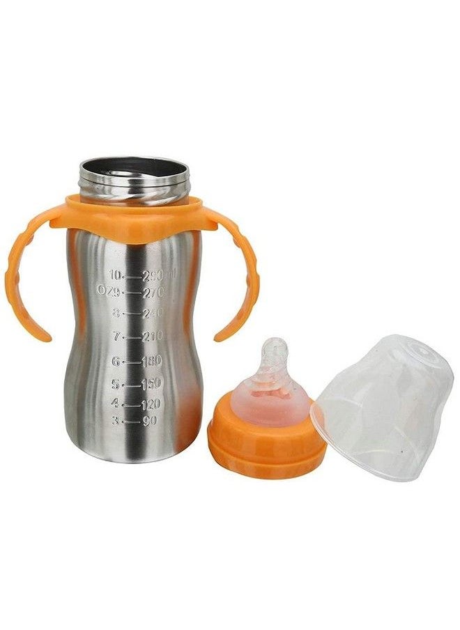 DOMENICO - World Baby Feeding Bottle In Stainless Steel High Grade Stainless Steel 2 In 1 Sipper And Feeding Bottle With Silicone Nipple For Baby (Orange290Ml) - Image 1