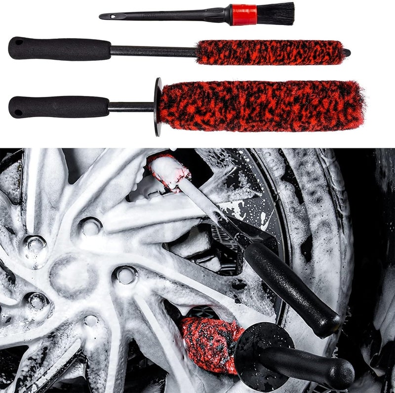 bzczh 3 Pcs Soft Wheel Brushes for Cleaning Wheels Kit 1x Synthetic Soft Car Wheel Rim Brush1x Long Handle Cleaning Brush and 1x Car Detail Brush Clean Dirty Wheel