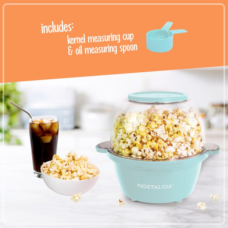 Nostalgia Electric Stirring Popcorn Maker â€“ 2 Qt Capacity â€“ Large Dual-Purpose Lid & Serving Bowl â€“ Great for Gifts, Movie Nights, & Snacks â€“ Aqua - Image 4