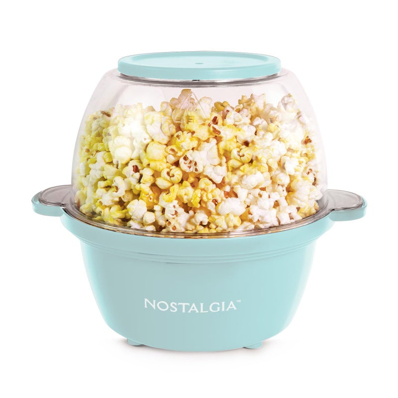 Nostalgia Electric Stirring Popcorn Maker â€“ 2 Qt Capacity â€“ Large Dual-Purpose Lid & Serving Bowl â€“ Great for Gifts, Movie Nights, & Snacks â€“ Aqua - Image 1