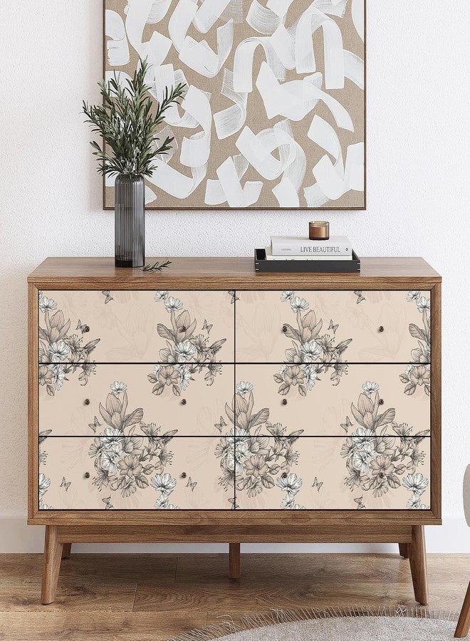 Decotalk Floral Wallpaper Beige Wallpaper Flower Wall Paper Floral Peel and Stick Vintage Flower Contact Paper 17.5"x120" Black and Cream Wall Vinyl for Bedroom Removable, Flowers Beige - Image 3