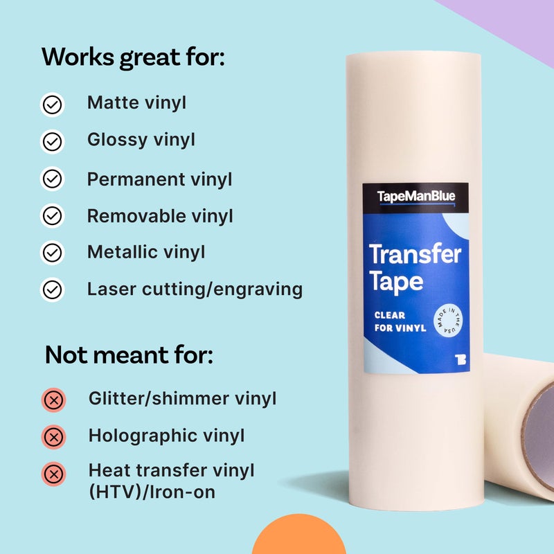 TapeManBlue Clear Transfer Tape for Vinyl, 12" x 50' Roll, Made in America, Premium Vinyl Transfer Tape for Crafts, Decals, and Letters - Image 4