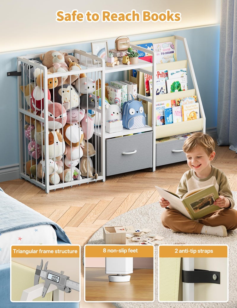 Twinkoo Kids Bookshelf and Toy Storage, Large 3 Tier Book Shelf for Kids Rooms, Sling Baby Bookcase with Stuffed Animal Storage, Toddler Montessori Bookshelf for Nursery, Playroom, Kindergarten - Image 4