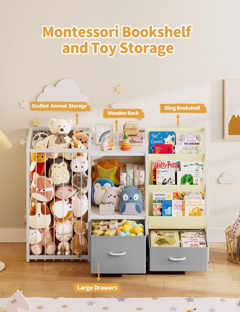 Twinkoo Kids Bookshelf and Toy Storage, Large 3 Tier Book Shelf for Kids Rooms, Sling Baby Bookcase with Stuffed Animal Storage, Toddler Montessori Bookshelf for Nursery, Playroom, Kindergarten - Image 3
