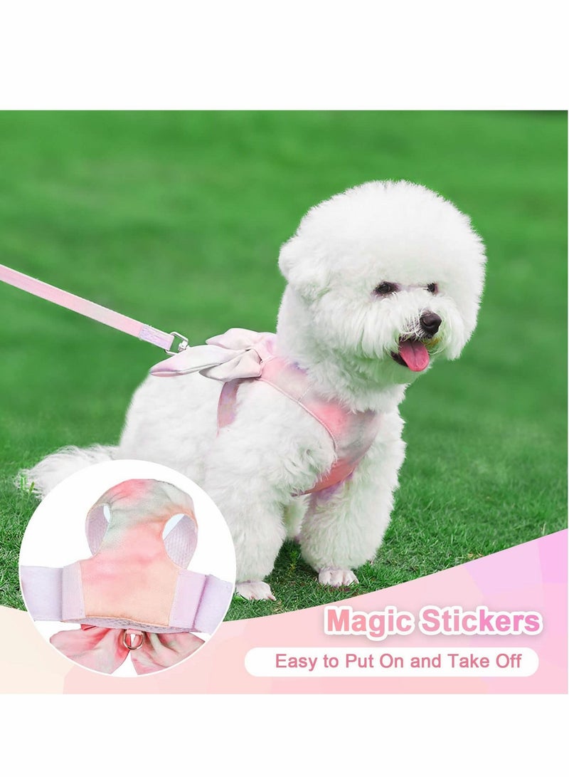 Y&D Cute Bow Tie Dog Harness and Leash Set Elegant Rainbow Gradient Puppy No Pull Soft Mesh Pet Cat Vest Harnesses for Small Dogs Cats, Pink - Image 5