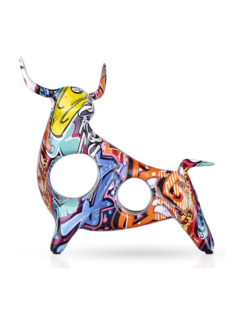 SYOSI Simple Creative Colorful Bull, Abstract Splash Color Artwork, Bullfighting Statue, Nordic Style, Abstract Hollow, Lucky Feng Shui Head Up Cow, Bow Head OX, Chinese Zodiac Statue Crafts (Look up-C)  - Image 1