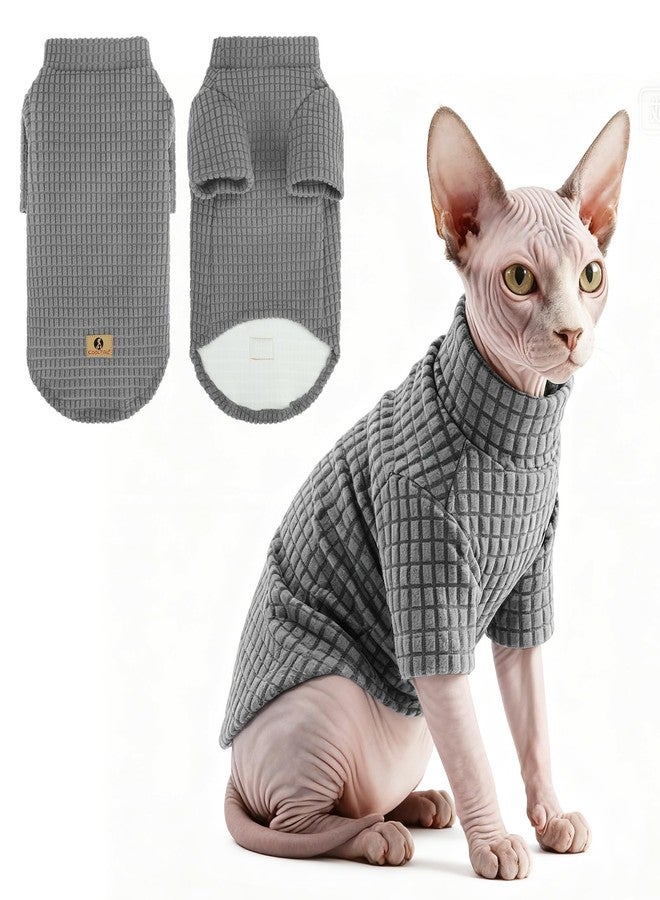 كولتيل كنزة كولتايل للقطط من سلالة سفينكس - كنزات صوفية ناعمة للقطط فقط، ملابس حيوانات أليفة مرنة بأكمام، ملابس شتوية سميكة ودافئة للقطط عديمة الشعر، بيجامات للجراء الصغيرة، رمادي متوسط - Image 1