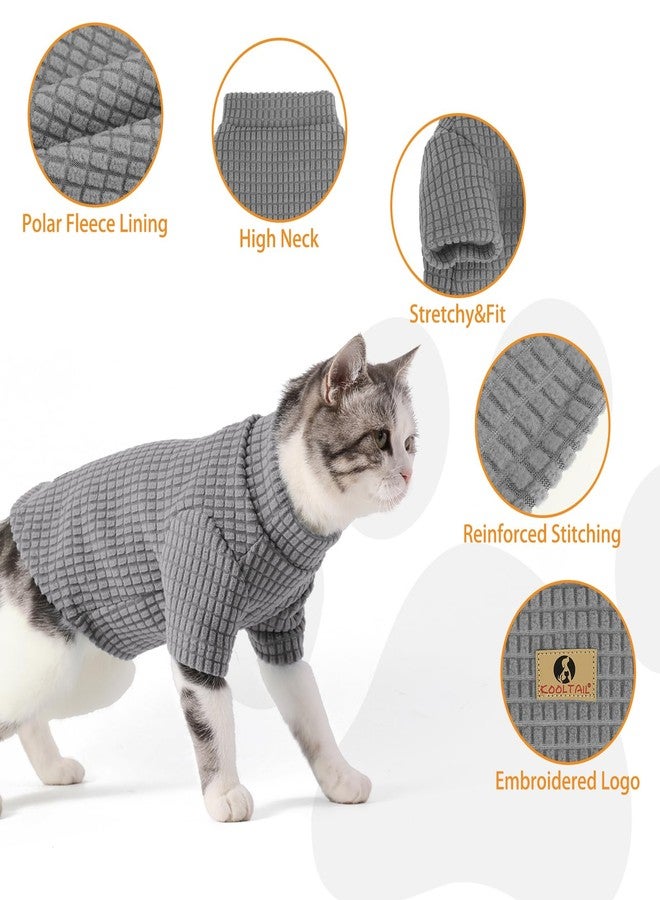 كولتيل كنزة كولتايل للقطط من سلالة سفينكس - كنزات صوفية ناعمة للقطط فقط، ملابس حيوانات أليفة مرنة بأكمام، ملابس شتوية سميكة ودافئة للقطط عديمة الشعر، بيجامات للجراء الصغيرة، رمادي متوسط - Image 4