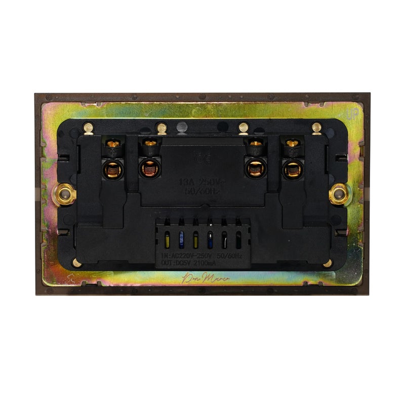 Donmarco 2 Gang Double MF Socket 13A With 2 USB Ports (5V 2.1A) – Stainless Steel Panel, Fire-Resistant Electric Outlet, 3-Year Warranty, Dual Charging Ports, 13A Power Outlet (Light Antique Brass) - Image 4