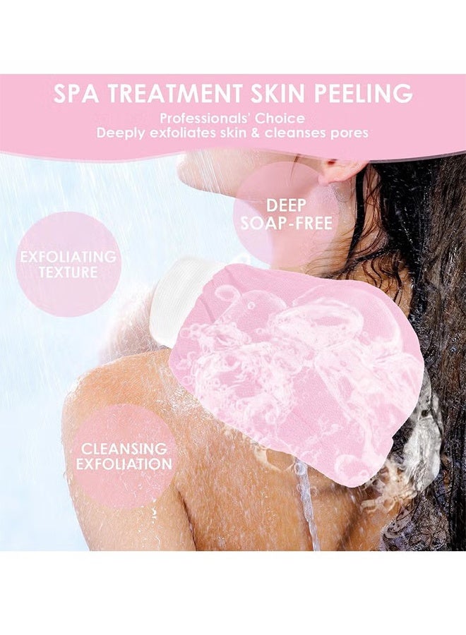 Happy D Exfoliating Glove Body Scrubber Exfoliator 2 pair Korean Washcloth Skincare Remover Deep Scrub Loofah Cleansing Mitts Exfoliate Cloth Exfoliation Scrubbing Bath Shower Soap Sponge Hand Towel(Pink) - Image 4