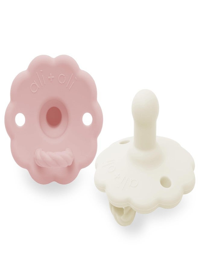 Ali+Oli Pacifier for Baby (2-pk) Set Daisy Flower Scallop (Pink-White) Concaved Shield Newborn Pacifiers, BPA-Free Silicone Baby Pacifier Set, Baby Binkies, Chupones para Bebes - Image 1