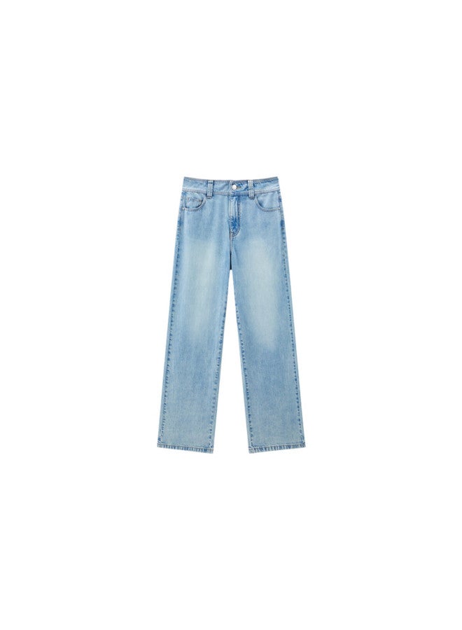 Waxbird Taipingniao Women's Jeans, High-waisted Wide-leg, Summer Loose-fit, Light And Thin, Rhinestone Embellished, Draping Straight-leg, Light Blue Denim, M - Image 4