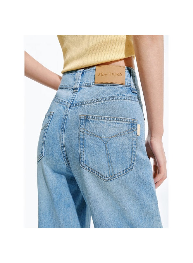 Waxbird Taipingniao Women's Jeans, High-waisted Wide-leg, Summer Loose-fit, Light And Thin, Rhinestone Embellished, Draping Straight-leg, Light Blue Denim, M - Image 3