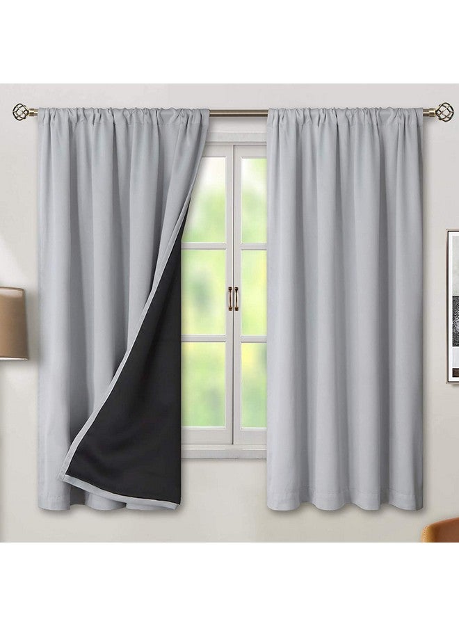 BFAM Store Thermal Insulated 100% Blackout Curtains for Bedroom with Black Liner, Double Layer Full Room Darkening Noise Reducing Rod Pocket Black Out Curtain 2 PC (Light Grey, 10 FT (120INCH)) - Image 1