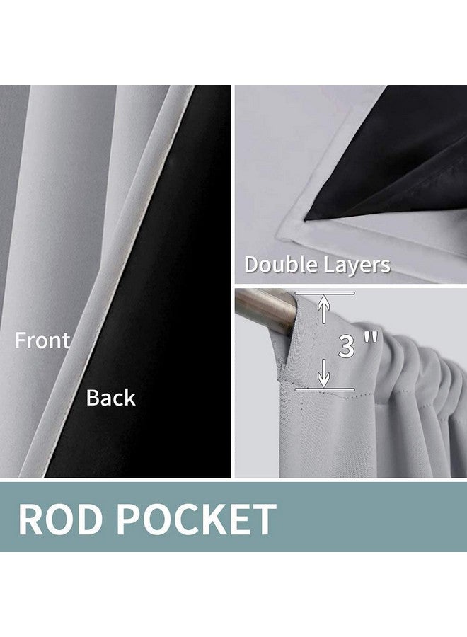 BFAM Store Thermal Insulated 100% Blackout Curtains for Bedroom with Black Liner, Double Layer Full Room Darkening Noise Reducing Rod Pocket Black Out Curtain 2 PC (Light Grey, 10 FT (120INCH)) - Image 2