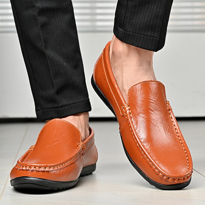 2024 Summer Low-Top Casual Men'S Shoes Large Size Cowhide Slip-On Driving Shoes Lightweight Retro Versatile Beanie Shoes Breathable - Image 3